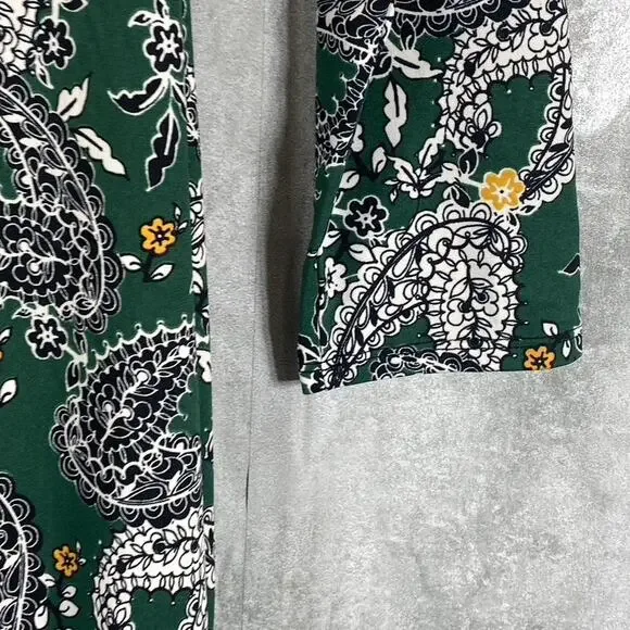 24SEVEN Comfort Apparel Women's Green Paisley-Print Scoop-Neck Long-Sleeve Dress - Picture 6 of 12